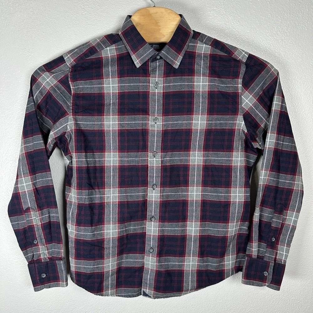 UNTUCKit Lightweight Flannel Button Up Shirt‎ Mens Medium Red Blue Gray Plaid